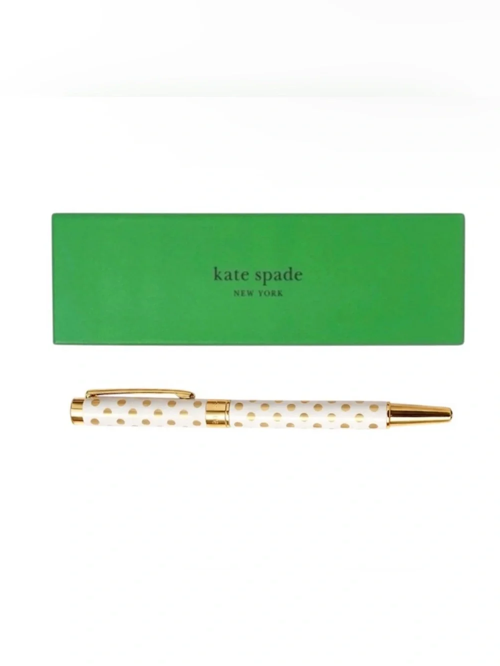 Kate Spade Gold Polka Dot Ball Point Pen in Reusable Gift Box - Black Ink